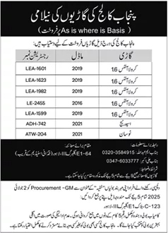 Punjab College Lahore Tender Notice